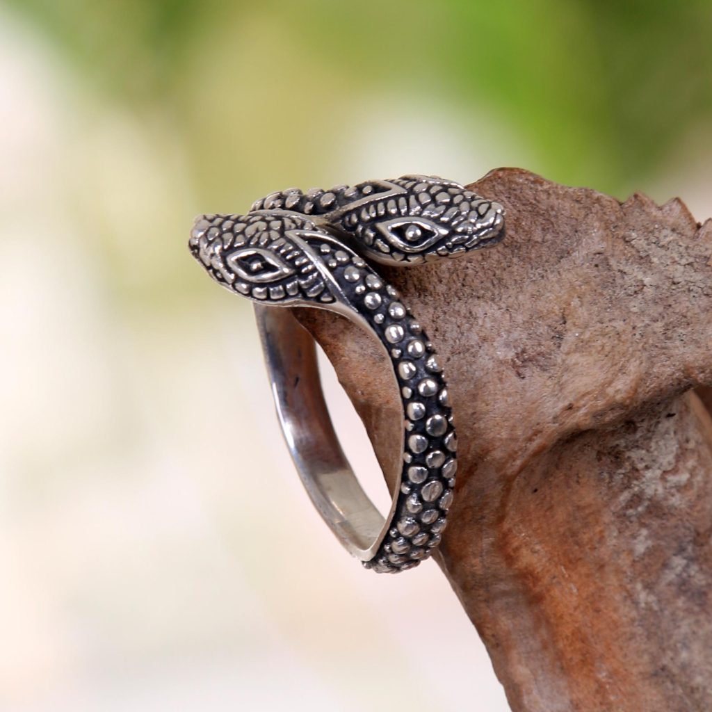 Hand Made Sterling Silver Snake Wrap Ring from Indonesia, 'Infinity Snakes'