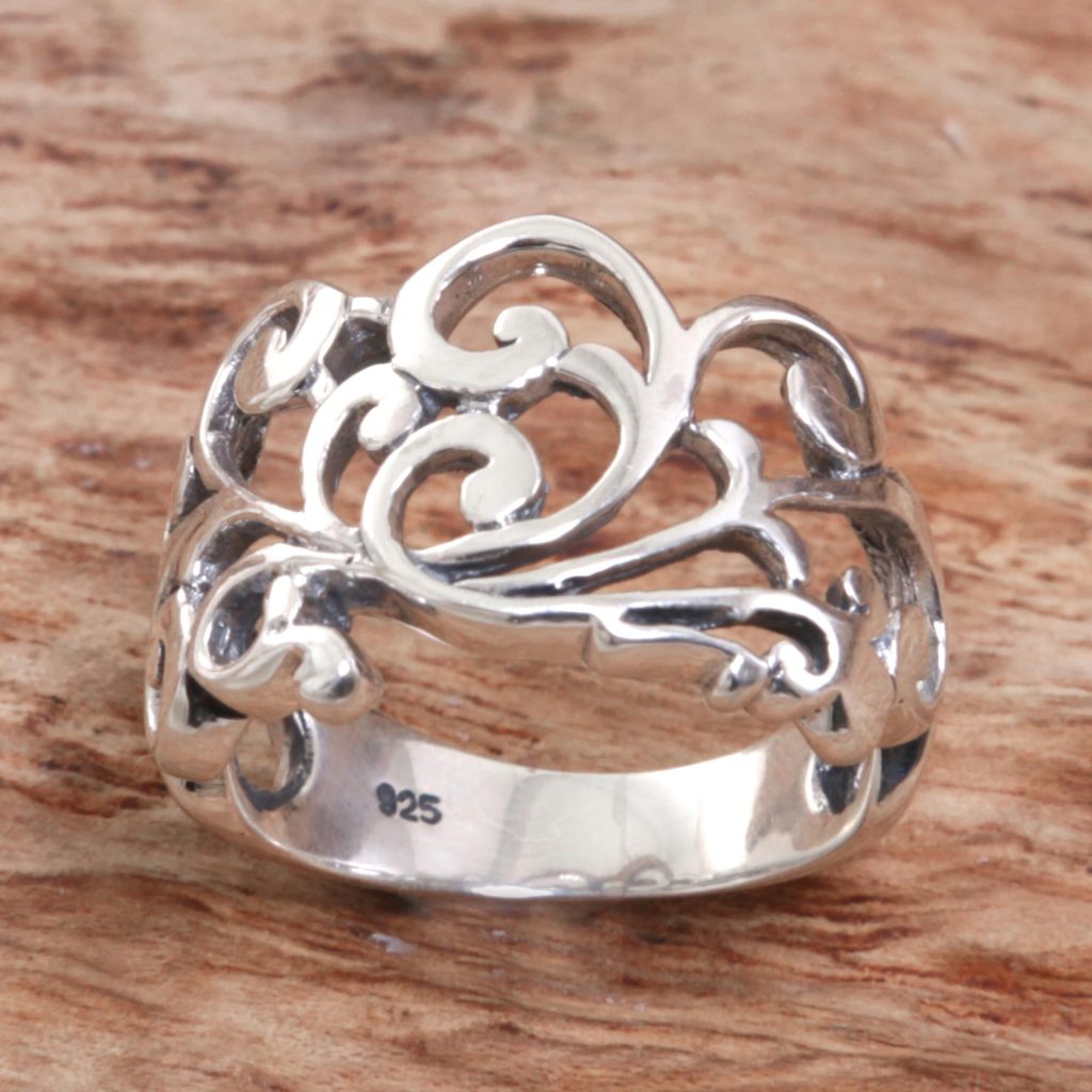 Sterling Silver Spiral Band Ring from Indonesia, 'Shiny Spirals'