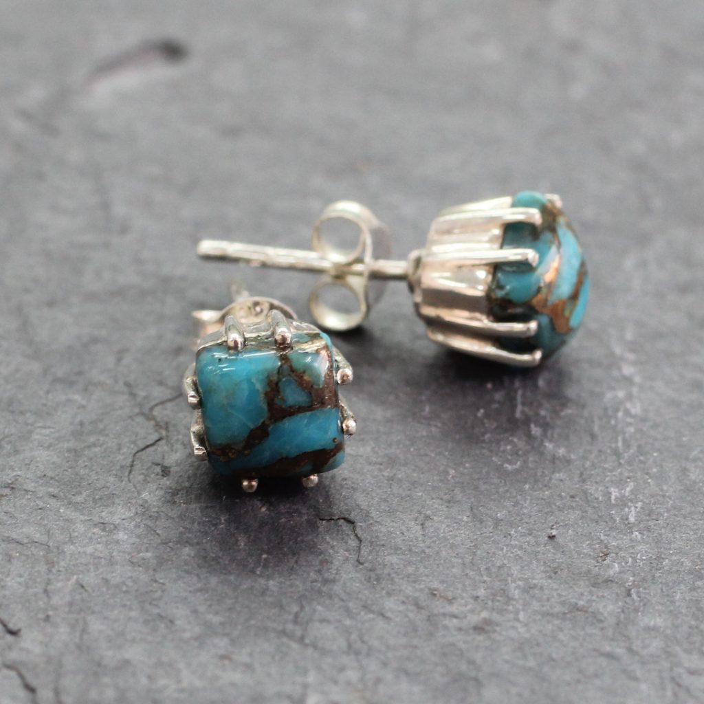 Sterling Silver Stud Earrings with Composite Turquoise, 'Ocean Sky'