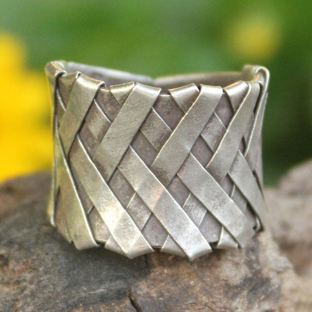 Sterling Silver Band Ring, 'Mae Ping Hug'