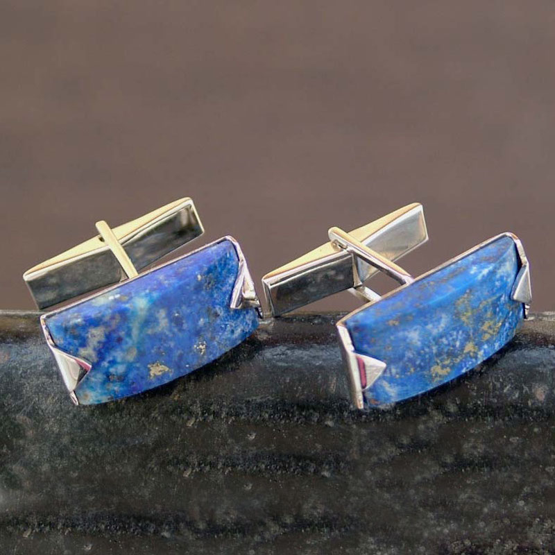 Modern Sterling Silver Lapis Lazuli Cufflinks Blue Intensity