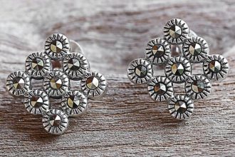Marcasite and Sterling Silver Button Earrings from Thailand, 'Looking Good'