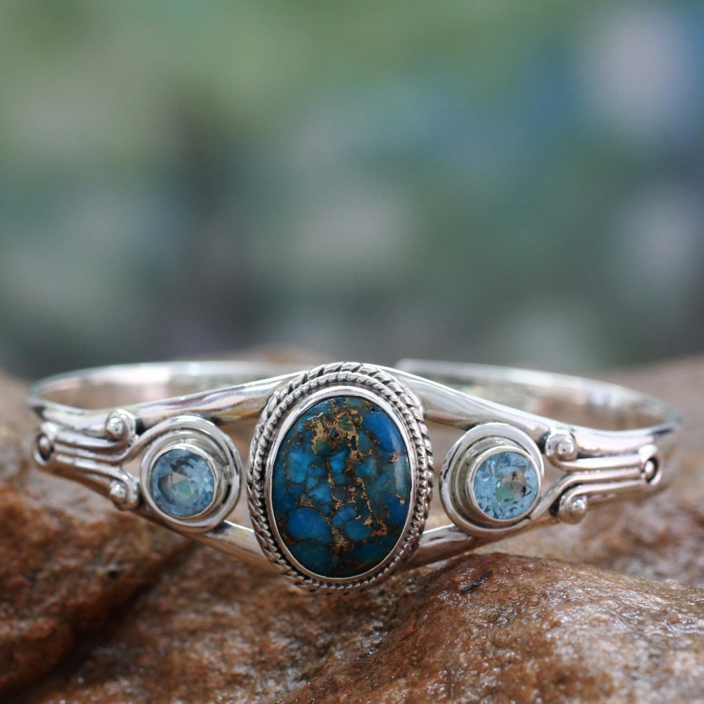 Handmade Blue Topaz Bracelet with Composite Turquoise, 'Azure Heavens'