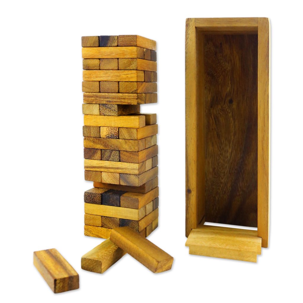 Wood Stacking Tower Game with Box from Thailand, 'Tower Delight'