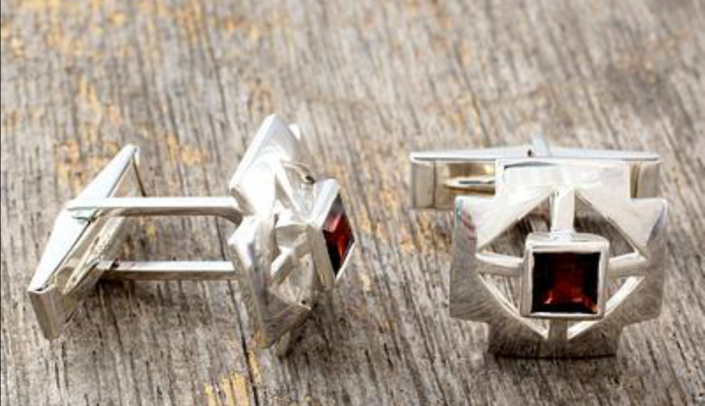 Sterling-Silver Garnet Cufflinks Men's Jewelry Cross Handcrafted NOVICA Fair Trade