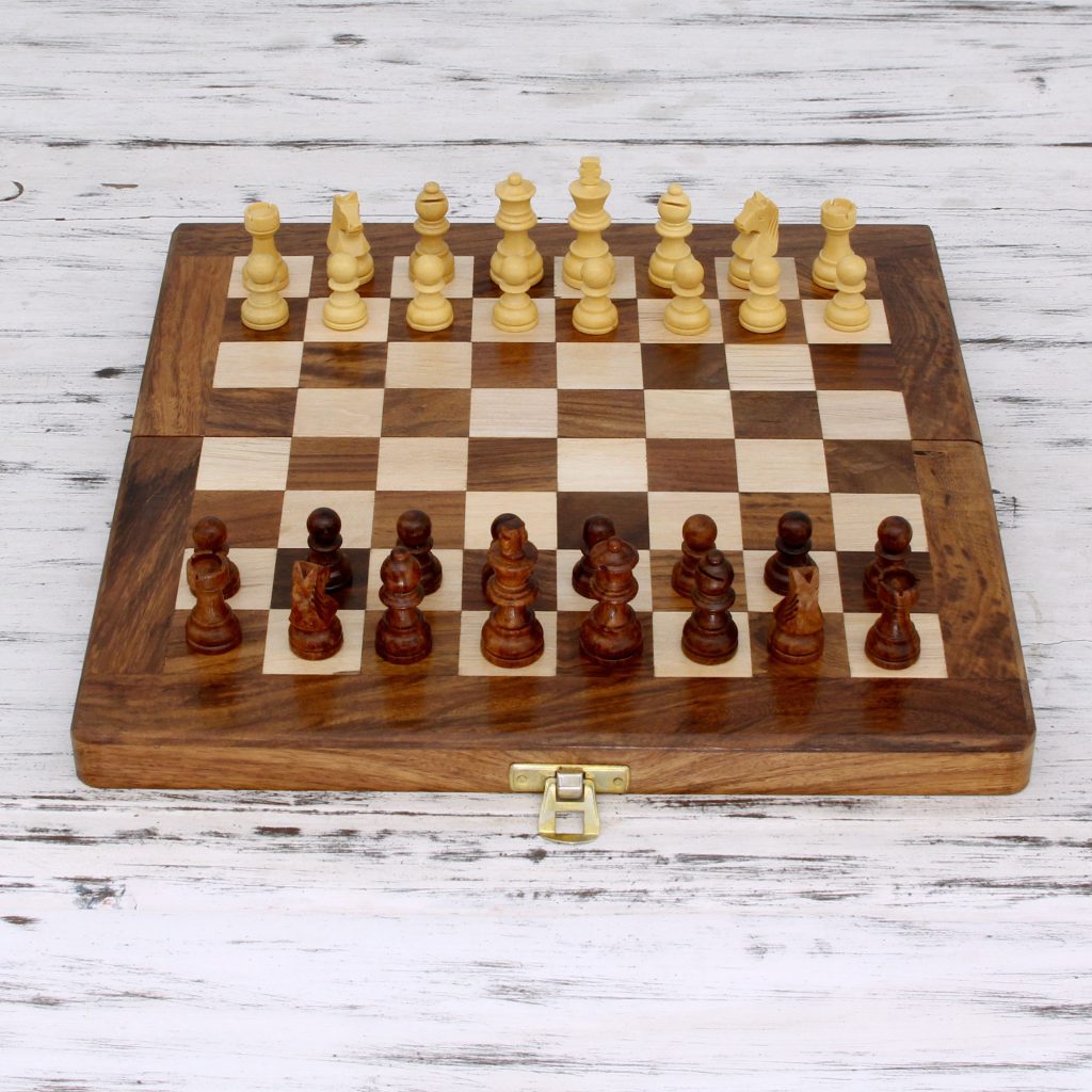 Wood chess set, 'Game of the Intellect' Hand carved artisan-made NOVICA Fair Trade