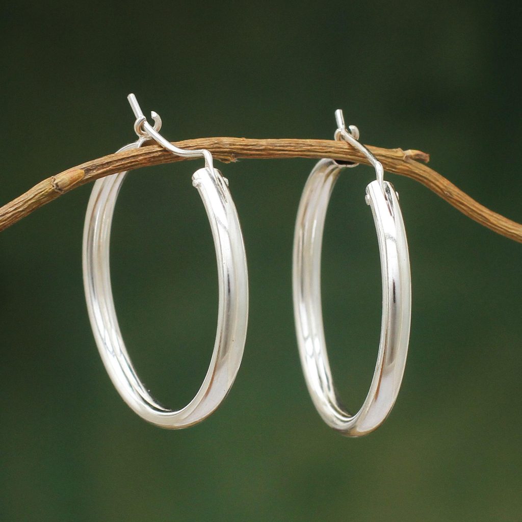 Silver Hoop Earrings Sterling 925 Simple Classic, 'Minimalist Magic'