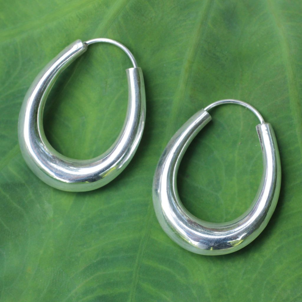 Modern Sterling Silver Hoop Earrings, 'Modern Treasure'
