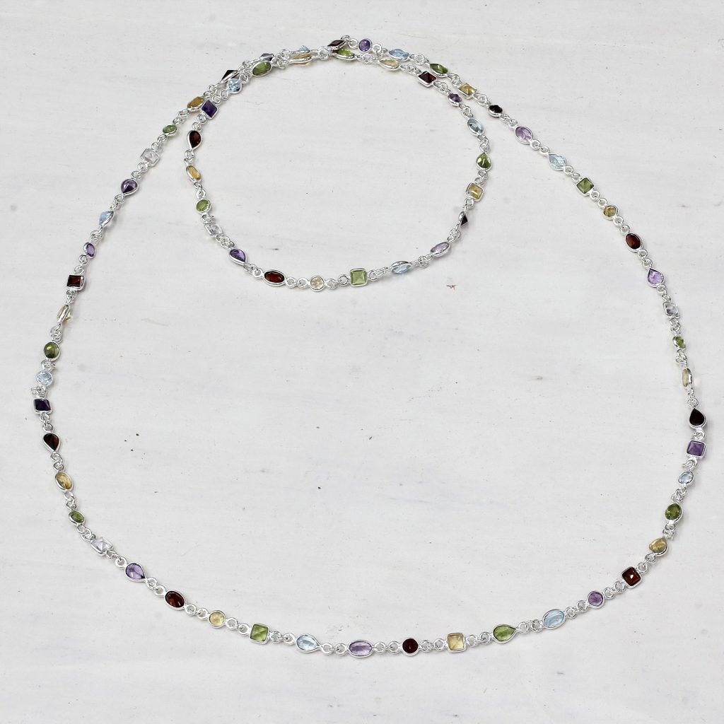 Multi-Gem Station Necklace Garnet Amethyst Citrine Ghana, 'Delightful Colors' Peridot NOVICA Fair Trade Quartz