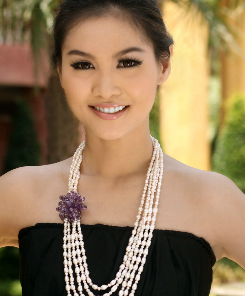 Pearl and Amethyst Strand Necklace, 'Purple Snow Peony'