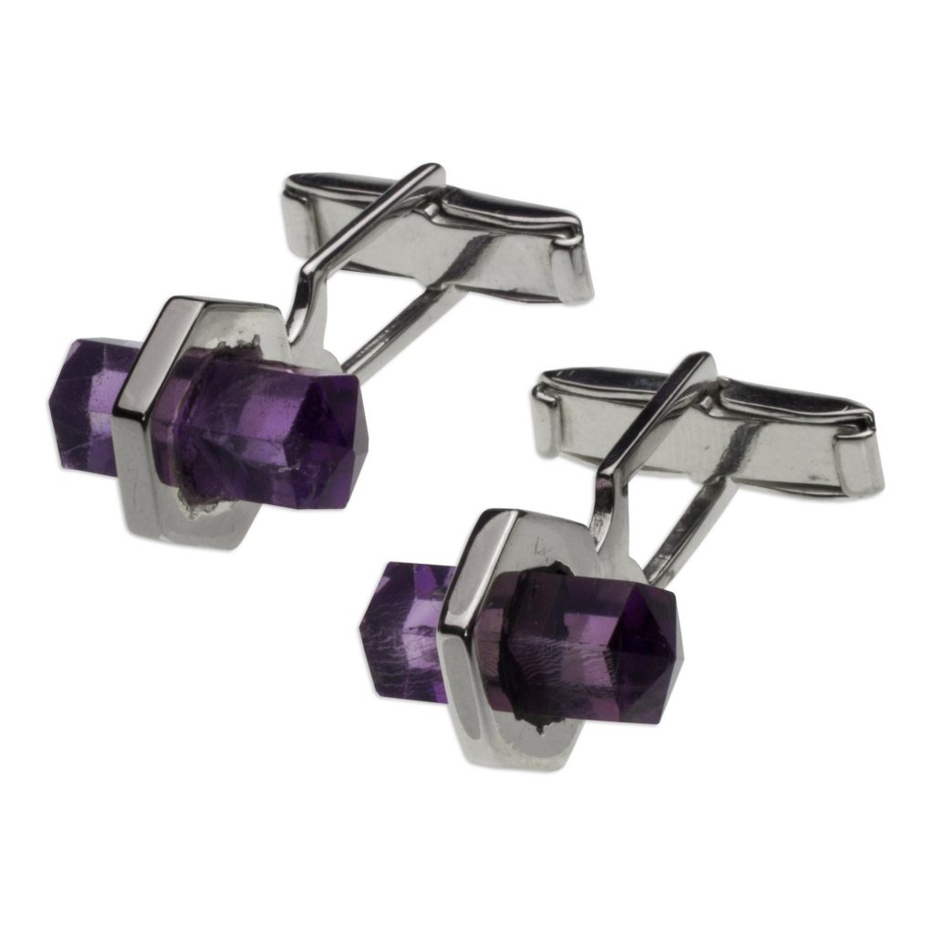 Contemporary Taxco Purple Quartz Cufflinks, 'Purple Prism' sterling silver NOVICA Fair Trade Mexico