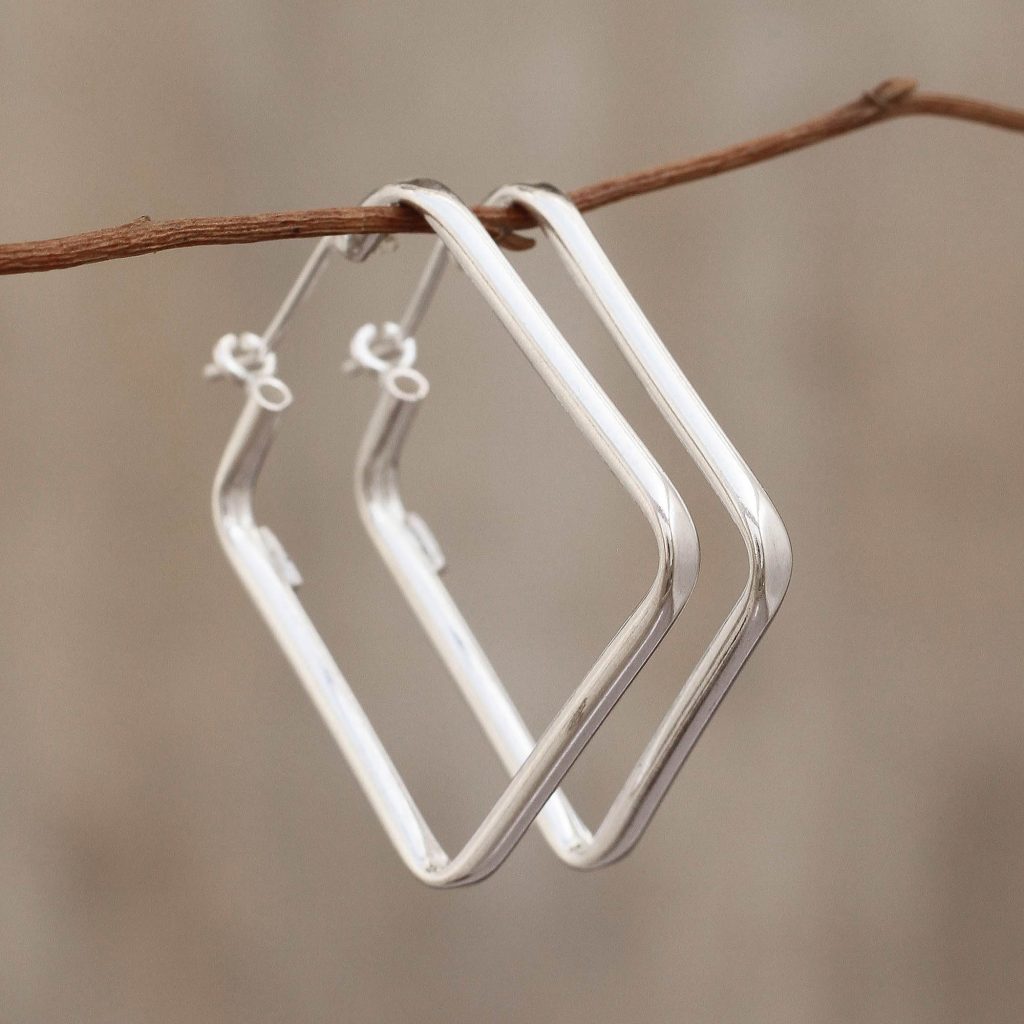 Modern Handmade Sterling Silver Hoop Earrings, 'Goddess of Fertility'