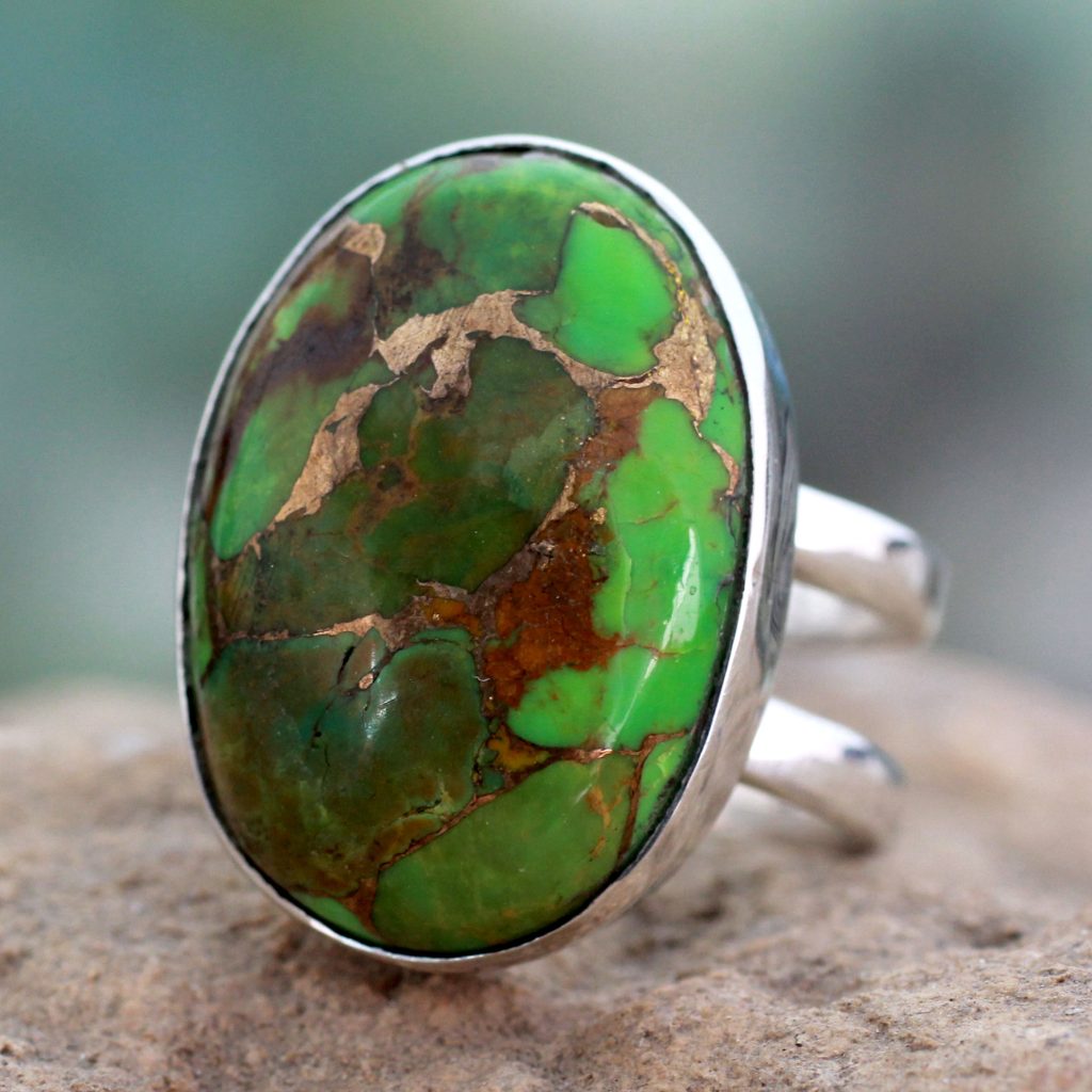 NOVICA Composite Green Turquoise .925 Sterling Silver Round Cocktail R 