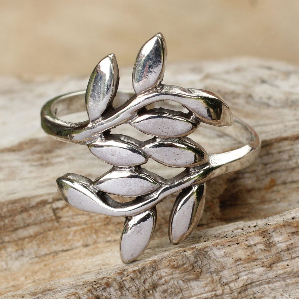 Sterling Silver Wrap Ring, 'Olive Wreath' leaves leaf NOVICA Fair Trade Artisan Jewelry