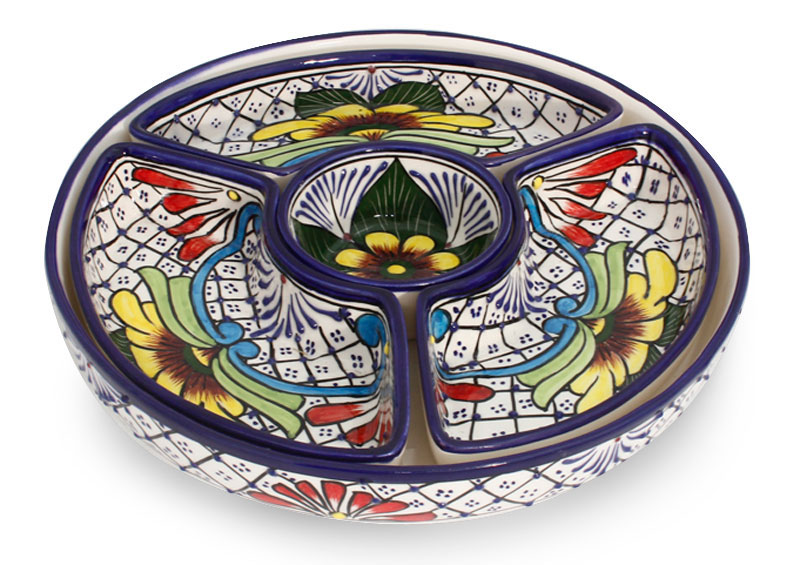 Fair Trade Mexican Floral Ceramic Platter Canape Serveware Daisy Stars