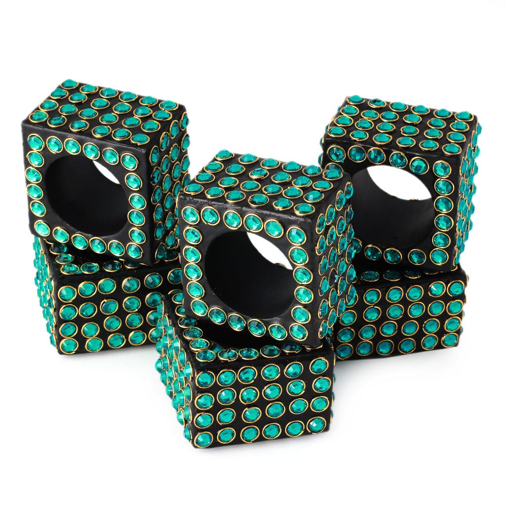Handcrafted Bejeweled Napkin Rings (set of 4), 'Green Droplets' 