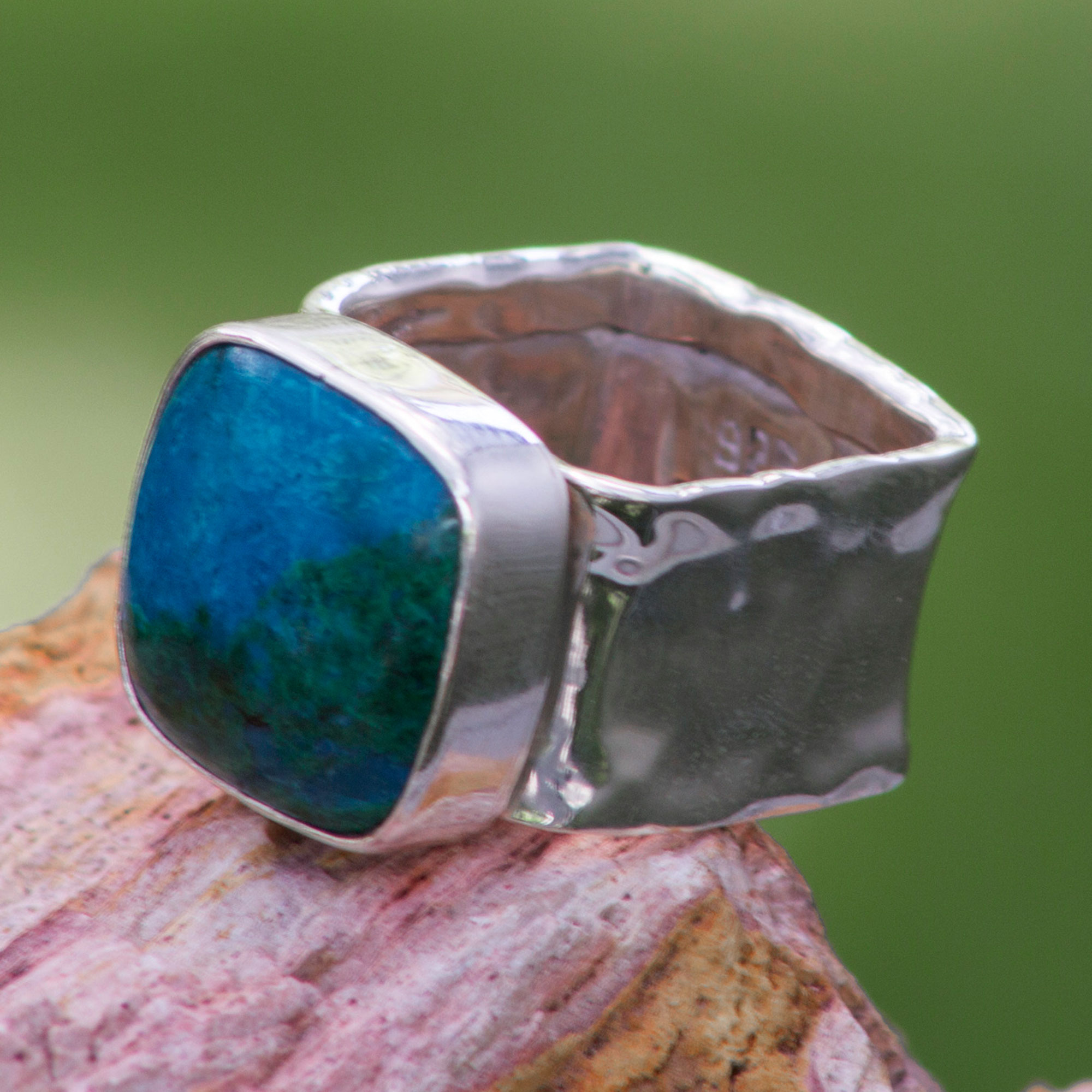 Collectible Taxco Sterling Silver Chrysocolla Cocktail Ring, 'Always'