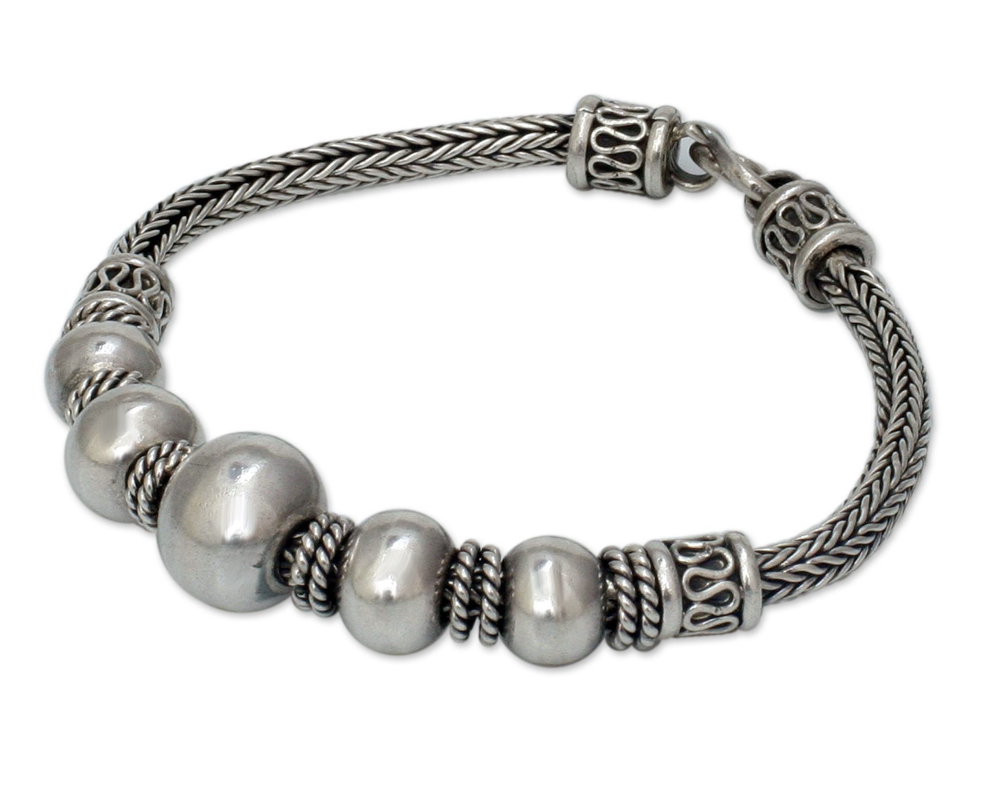 Sterling silver braided bracelet, 'Thai Moons' NOVICA Fair Trade Thailand