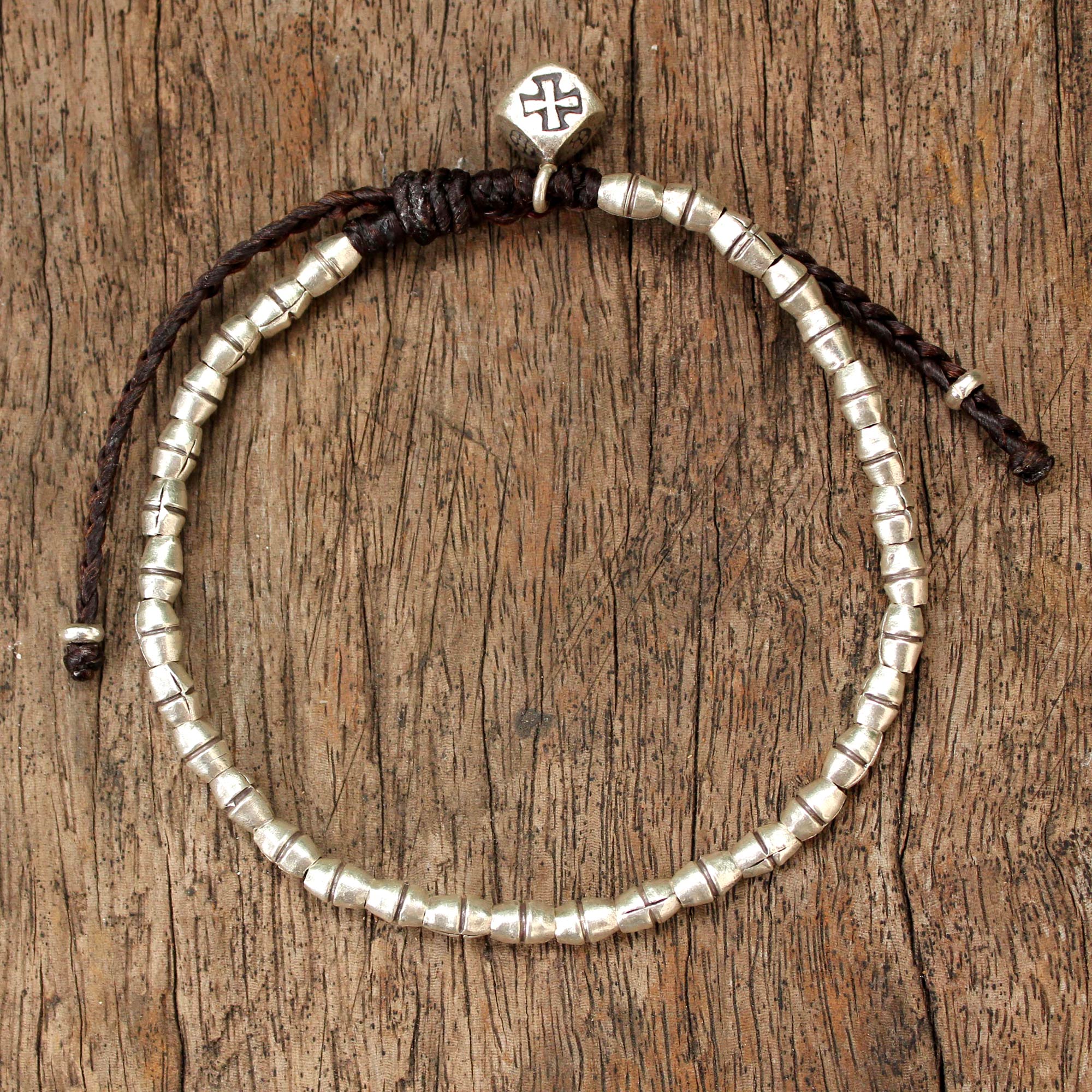 Handmade silver bracelet, 'Hill Tribe Cross' sterling Thailand