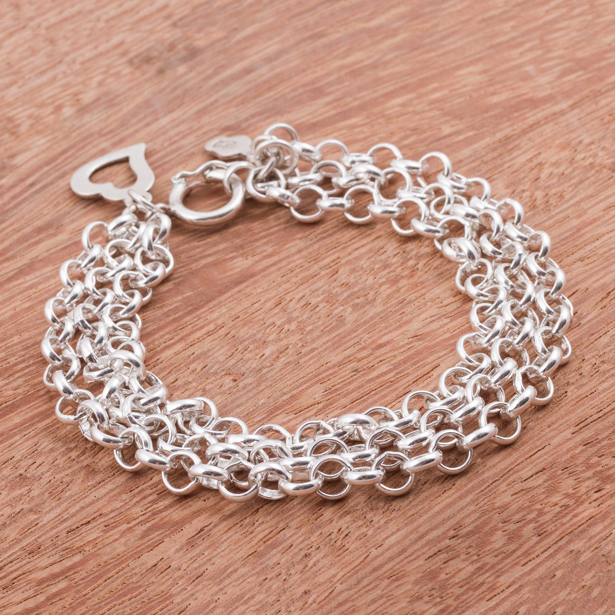 Three-Strand 925 Sterling Silver Chain Bracelet from Peru, 'Love Bond'