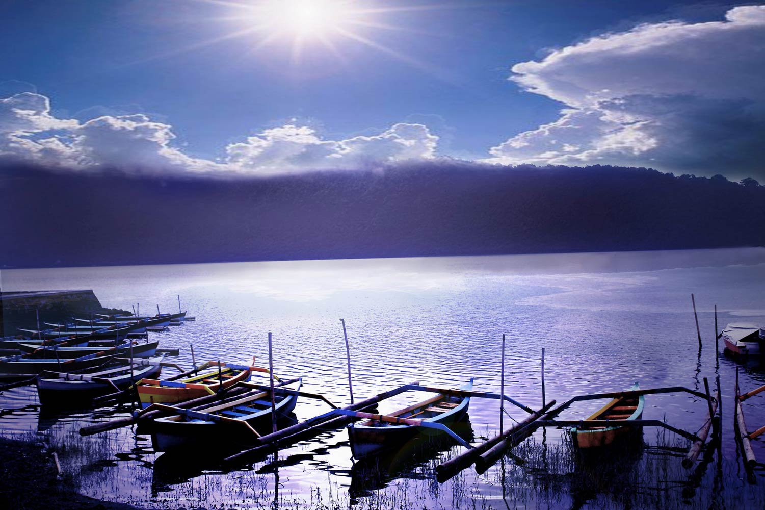 Seascapes Color Photograph Art, 'Boats on the Lakeshore'