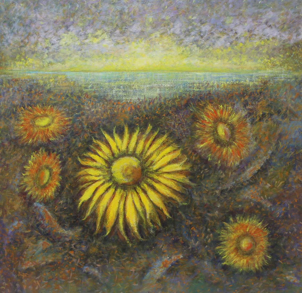 Landscape Impressionist Painting, 'Sunflowers' on canvas original fine art