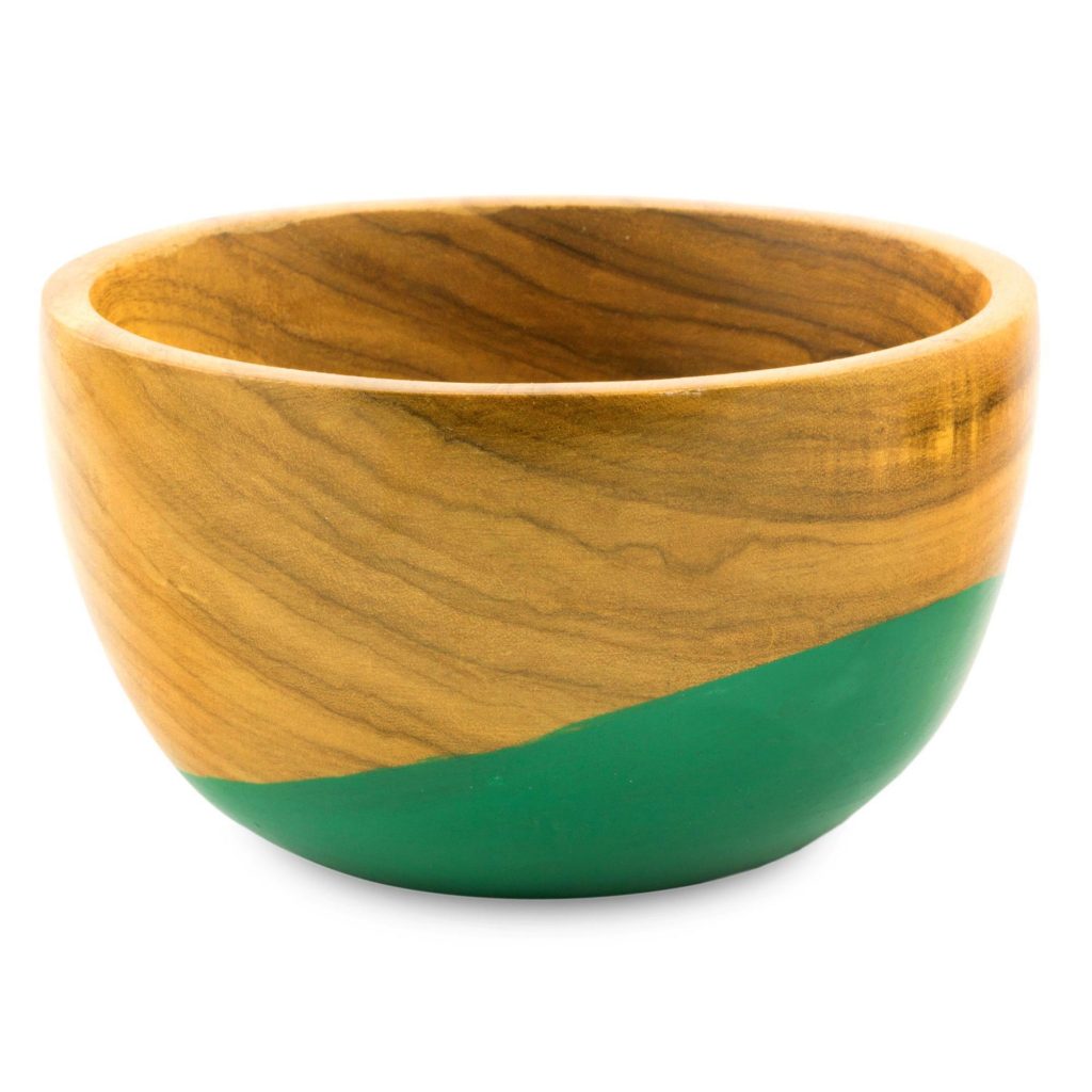Dip Painted Hand Carved Wood Bowl (Small), 'Spicy Green' 