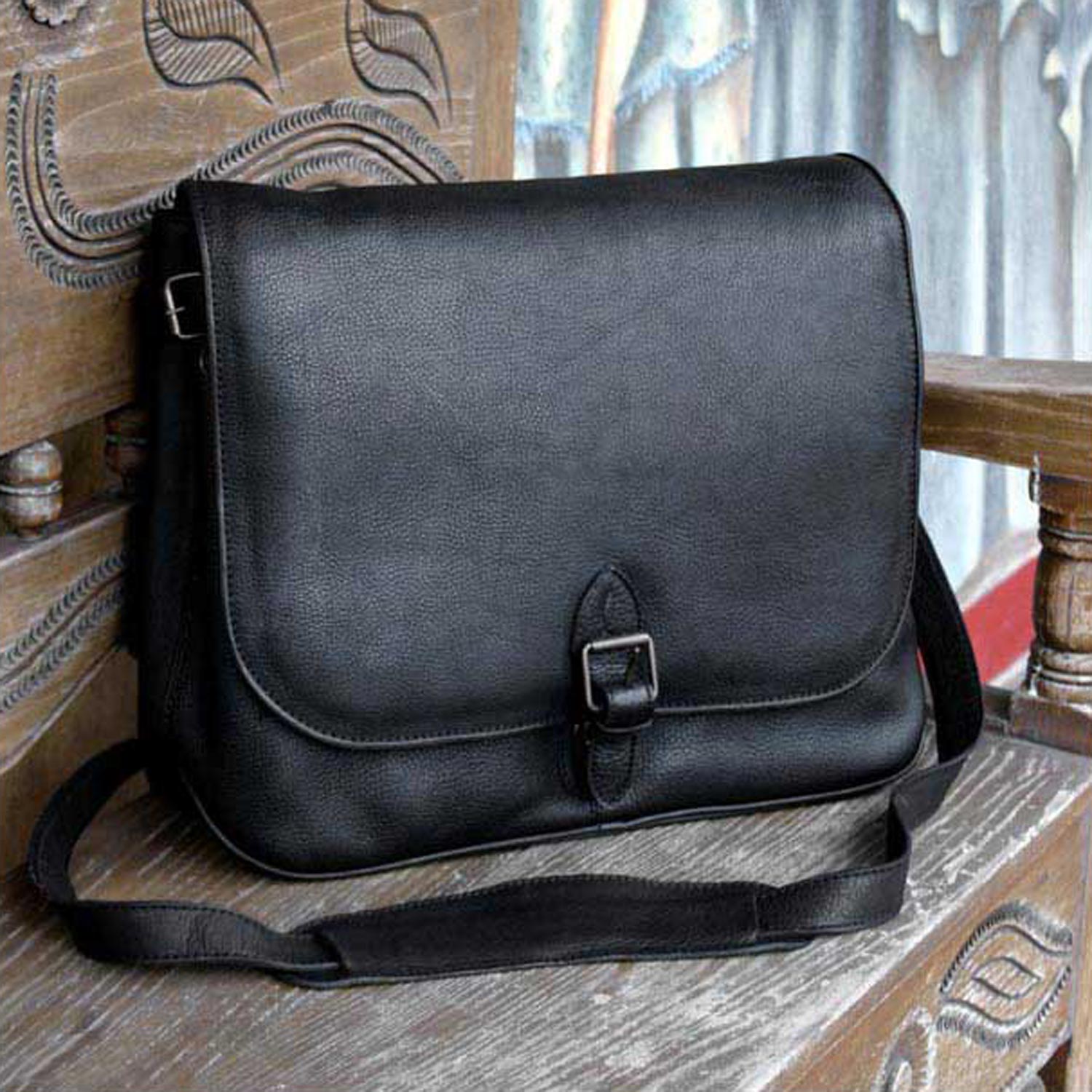 Leather briefcase, 'Executive Elegance' messenger bag black handmade