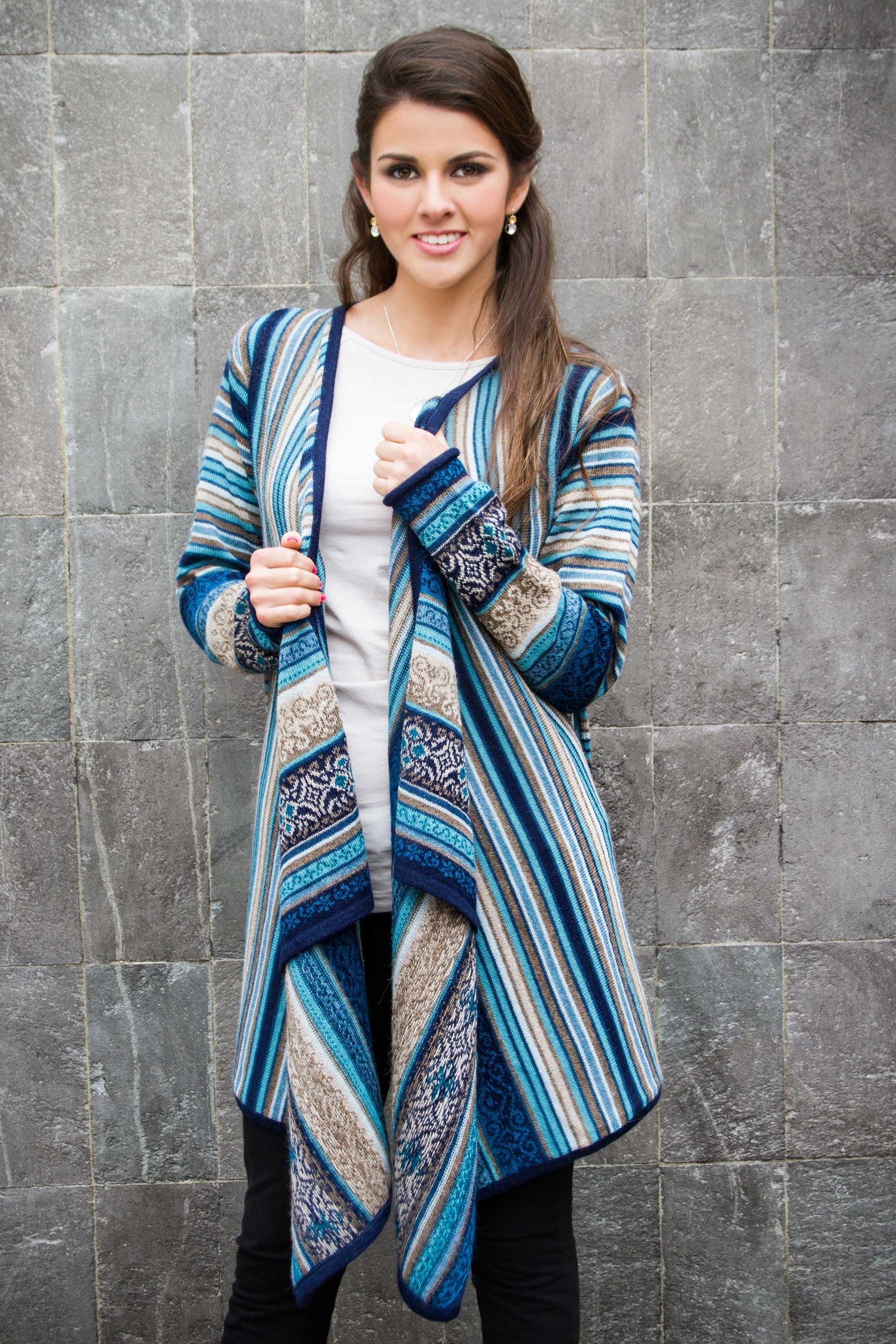 100% Alpaca Open Front Cardigan in Shades of Blue, 'Stellar Blue' Wool Sweater Care