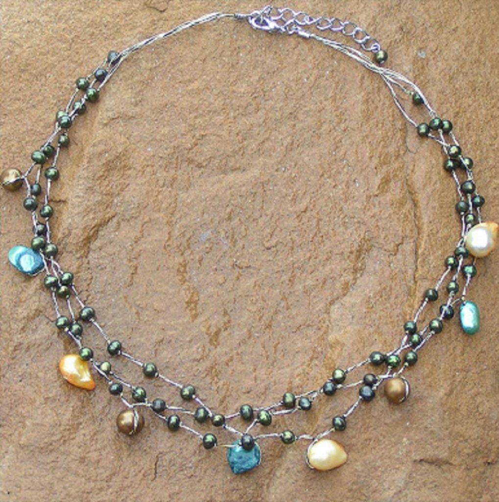 Beaded Pearl Necklace, 'Summer Glow' Silk threads hand-knotted stainless steel clasp How to wear choker necklaces