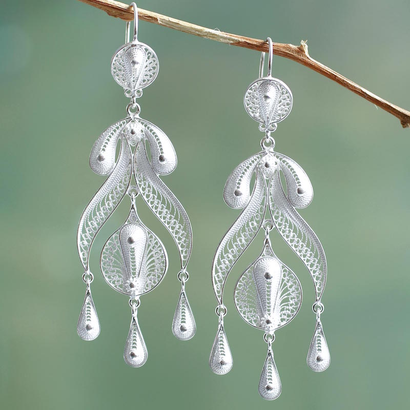 Sterling Silver chandelier earrings Filigree Teardrops wedding day jewelry
