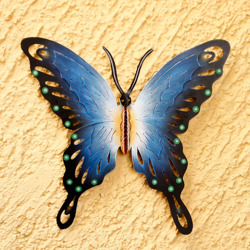Unique Blue Butterfly Steel Wall Sculpture Mexico, 'Soul of Harmony' Perfect Sculpture for Home