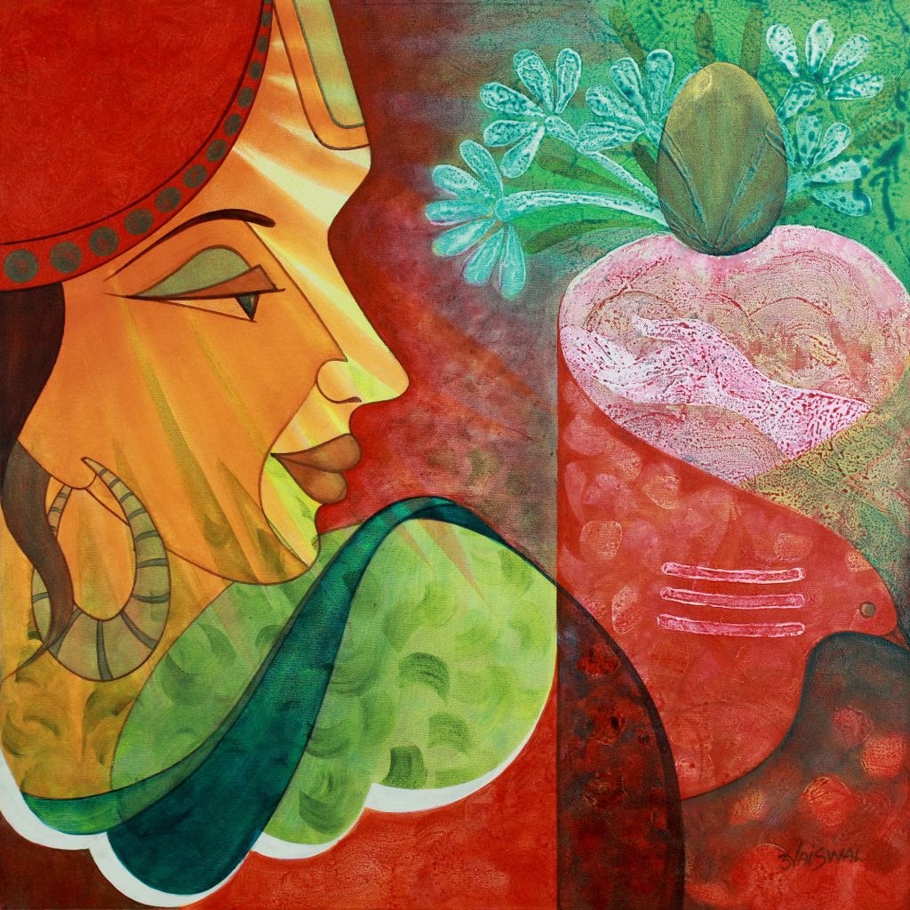 Modern Hindu Painting of Shiva, 'Shiva, the Giver' original fine art Acrylic on canvas Cubist cubism 