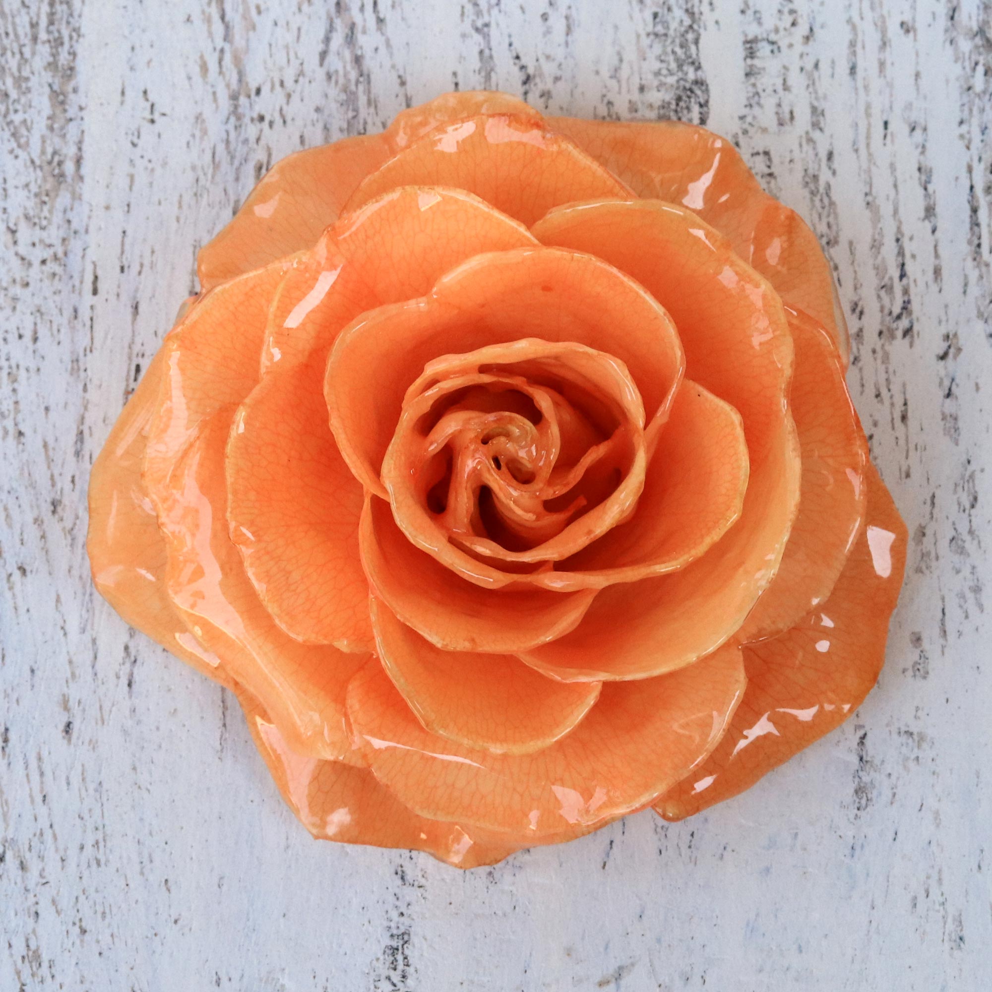 Artisan Crafted Natural Rose Brooch in Peach from Thailand, 'Rosy Mood in Peach' wedding day jewelry