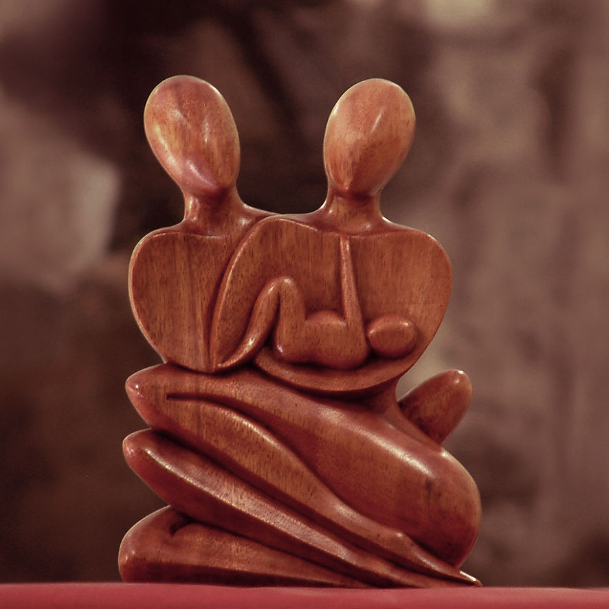 Unique Wood Sculpture from Indonesia, 'Family Love' Sculpture Gift
