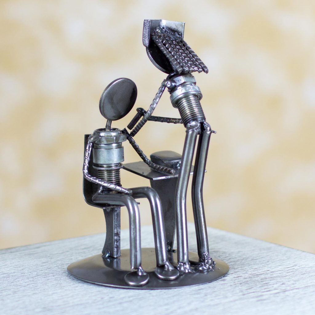 Recycled Car Part Nurse and Patient Sculpture, 'Beloved Nurse' Sculpture gift