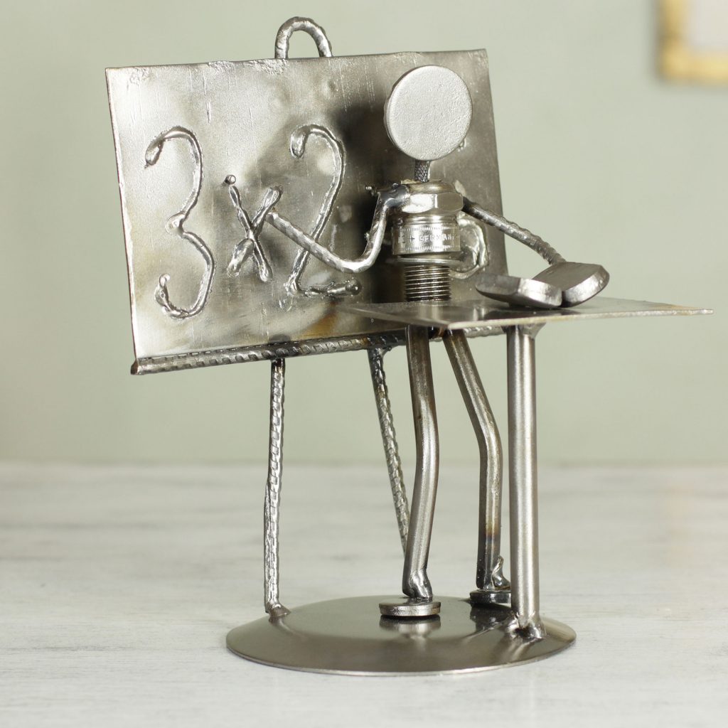 Collectible Recycled Car Parts and Metal Sculpture Rustic, 'Rustic Professor' sculpture gift