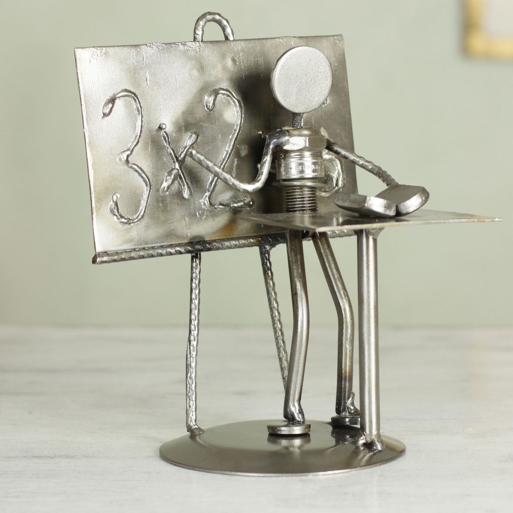 Collectible Recycled Car Parts and Metal Sculpture Rustic, 'Rustic Professor' sculpture gift