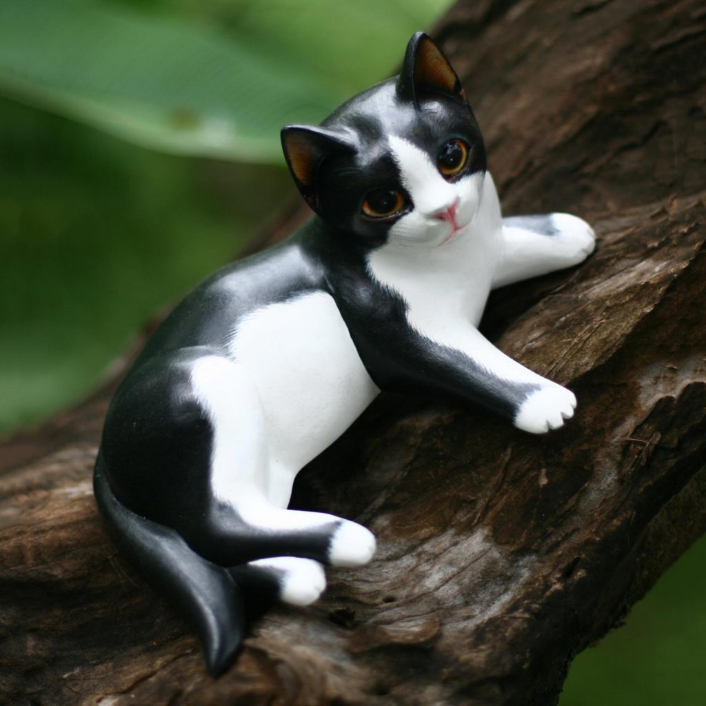 Handcrafted Wood Cat Sculpture, 'Kitten in a Tux' sculpture gift