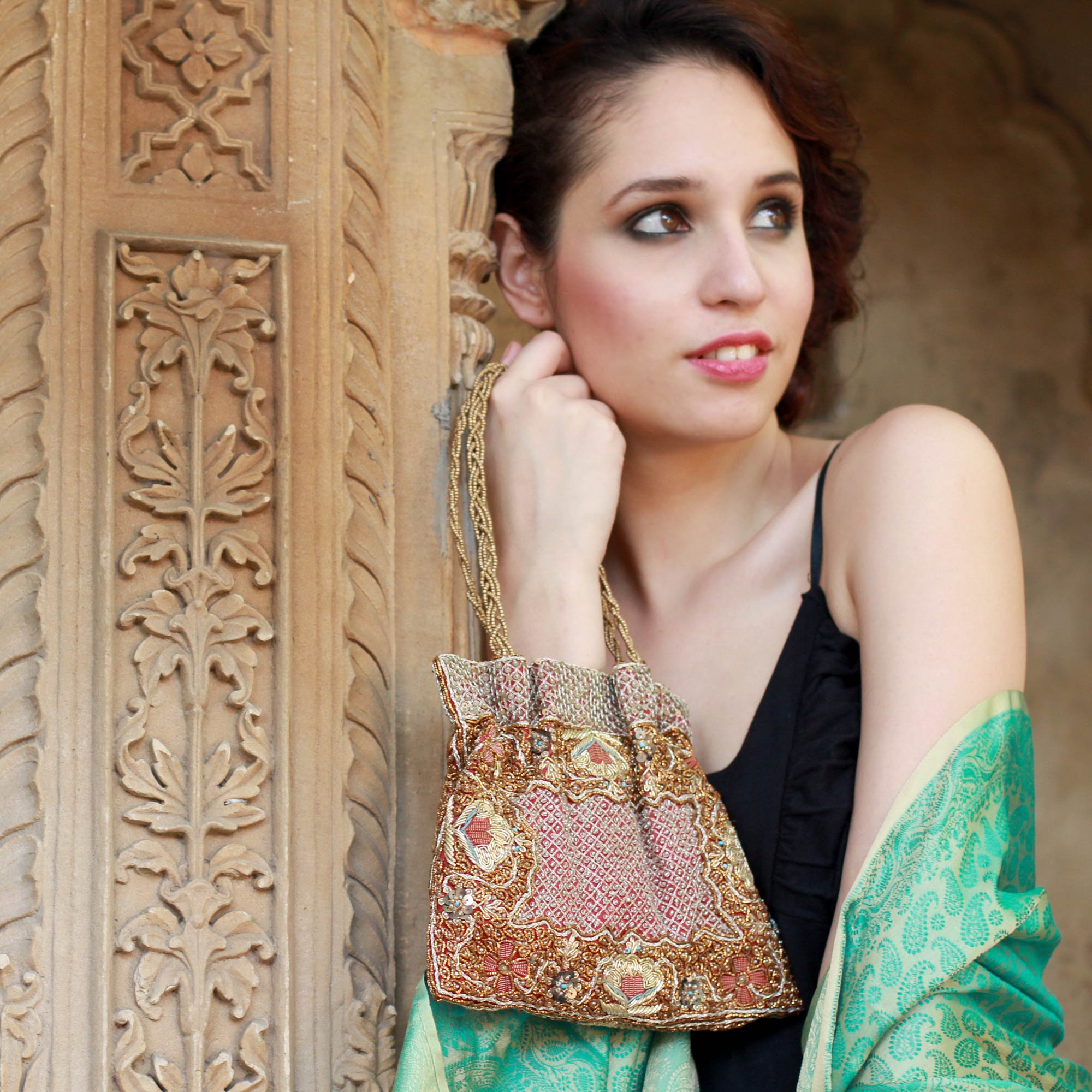 Beaded evening bag, 'Mughal Treasure' NOVICA zardozi embroidery and lavish beadwork handbag