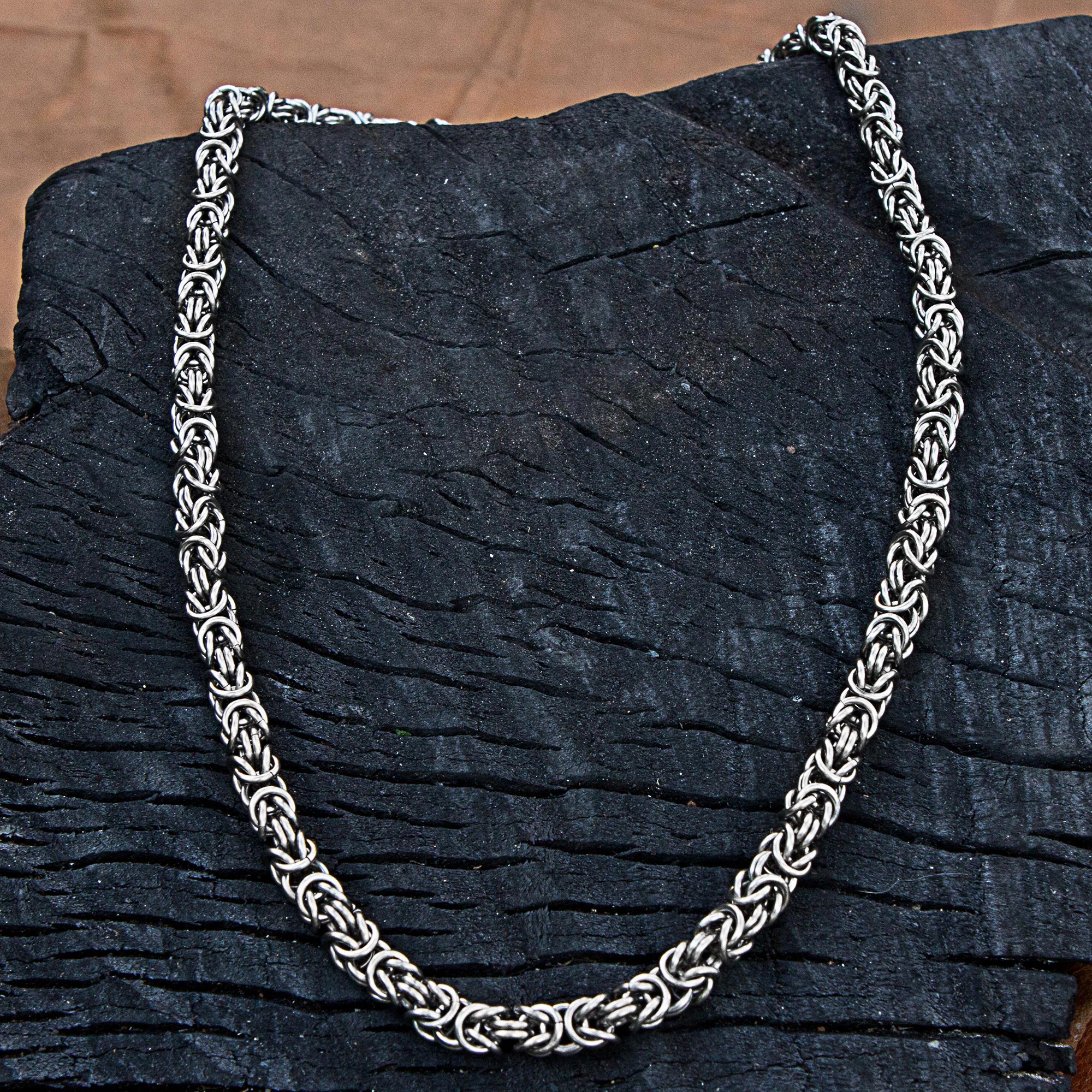 Stainless steel chain necklace, 'Steel Rings' jewelry turns skin green
