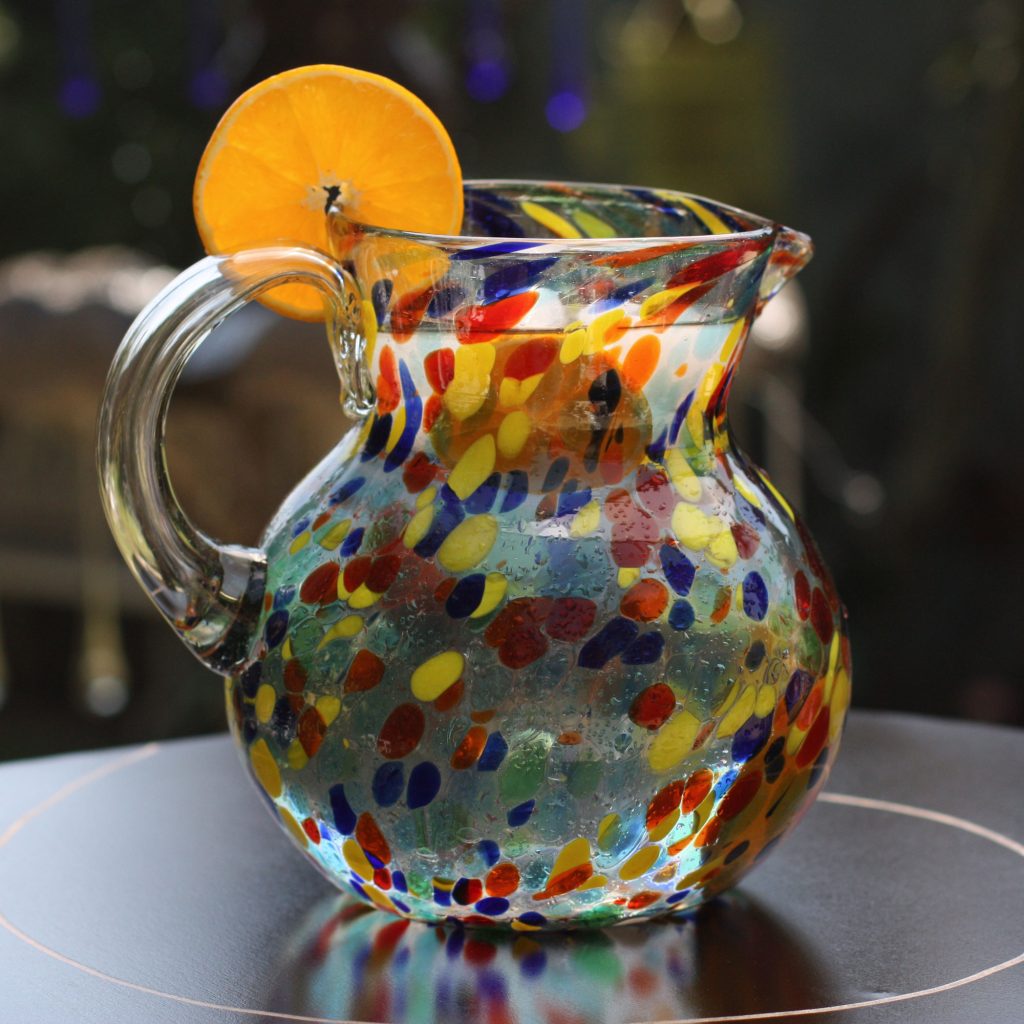 Confetti Hand Blown Glass Pitcher 71 Oz Multicolor Mexican Art Perfect Gift Ideas