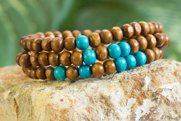 Blue African Tribal Wooden Bead Bracelet Set