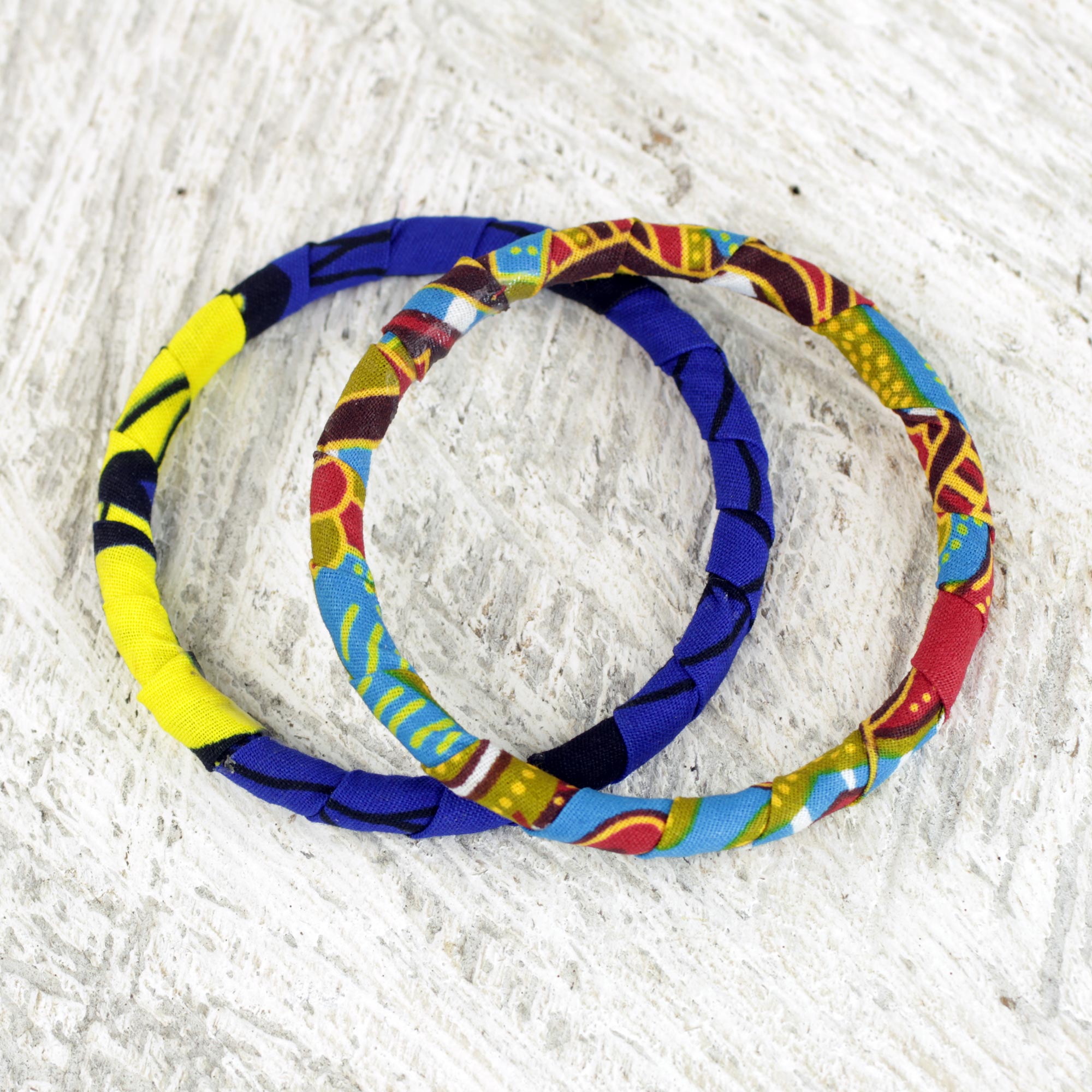 Regal Obaa Hemaa Two Cotton Bangle Bracelets with African Motifs from Ghana friendship bracelet