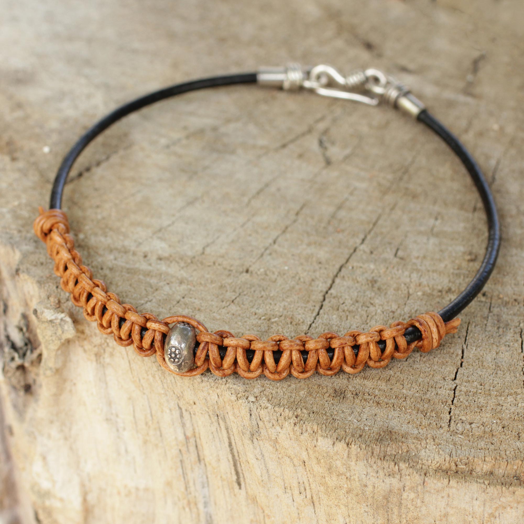 Tribal Paths Men's Brown Leather Bracelet Crafted by Hand with Silver Boho men's bracelets, leather men bracelet