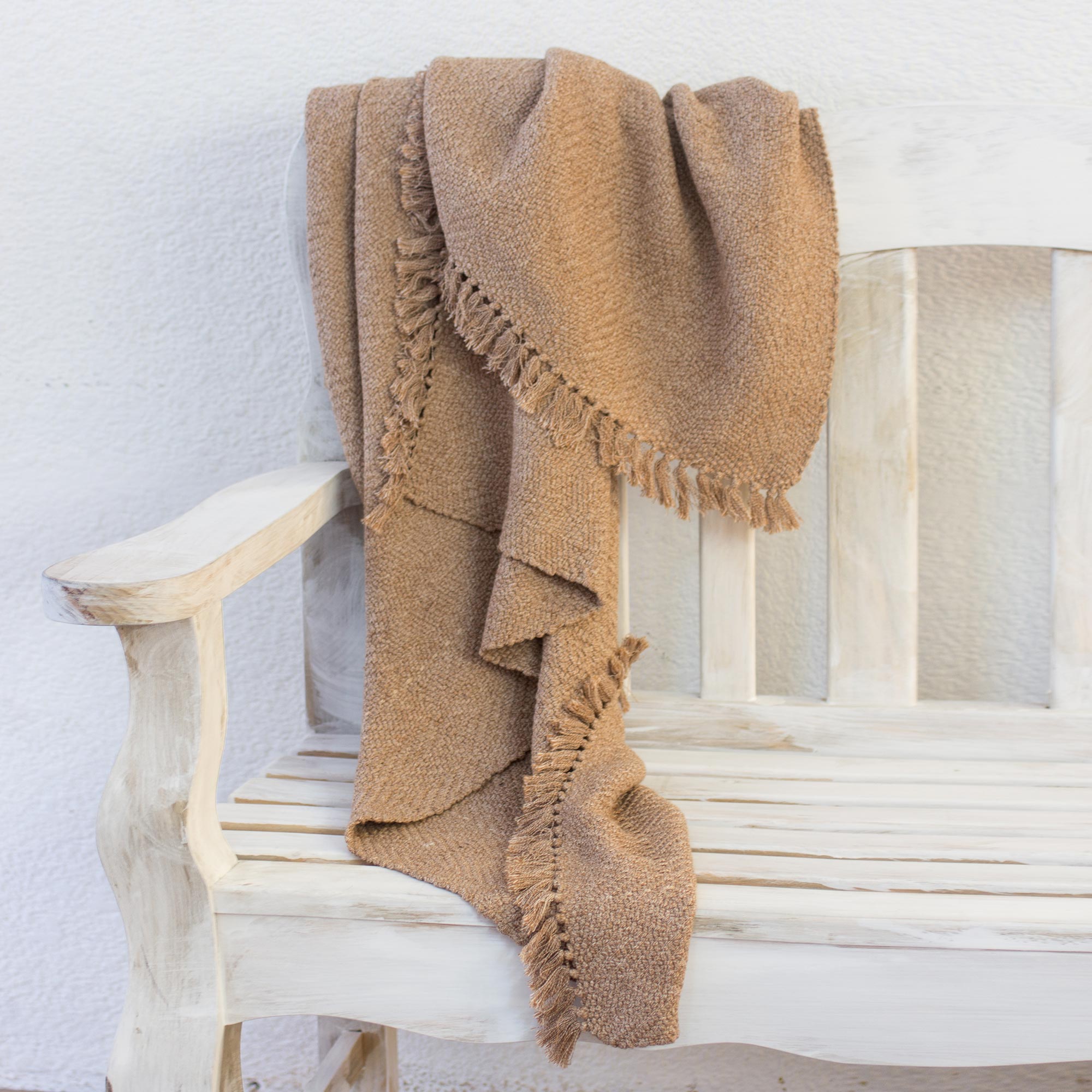 Natural Brown and Ivory Throw in Hand Loomed Cotton Perfect gift ideas