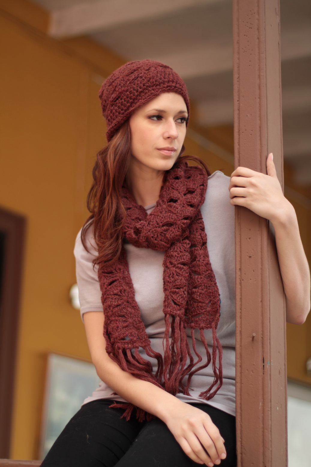 Burgundy Fans Handmade Alpaca Wool Solid Winter Scarf and Hat Set Look Cool and Stay Warm Stylish & Practical Winter Accessories