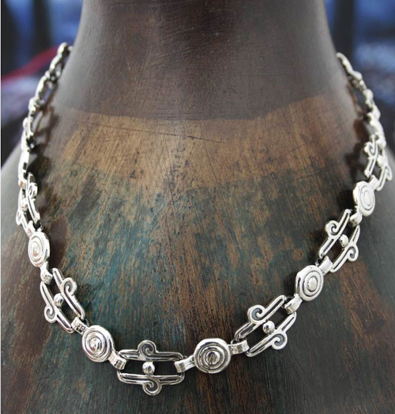 Aztec Royalty Taxco Sterling Silver Link Necklace Mexico Aztec and Maya