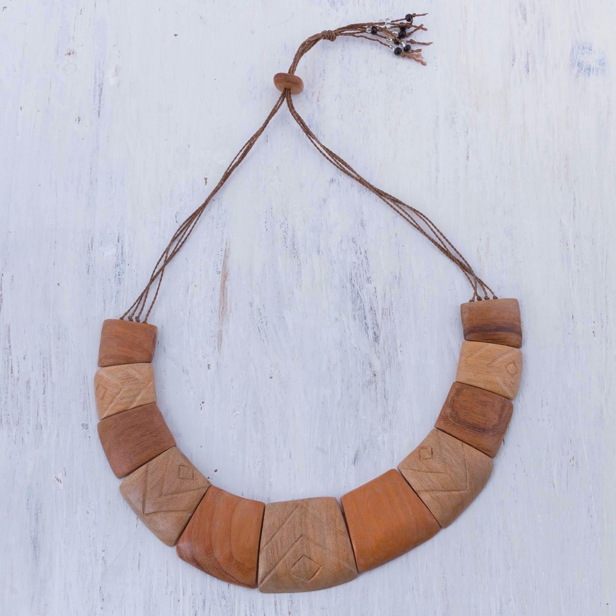 Fierce Nature Handcrafted Brown Wood Statement Necklace from Peruvian artisan Pats