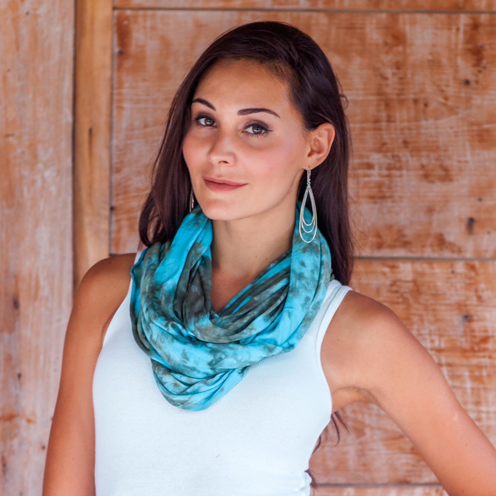 Turquoise and Taupe Rayon Blend Infinity Scarf and Shrug scarves and shawls